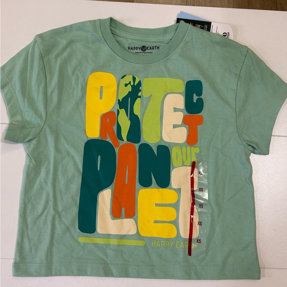 HAPPY EARTH APPAREL.COM CROP TOP IN MINT COLOR WITH COLORFUL PRINT